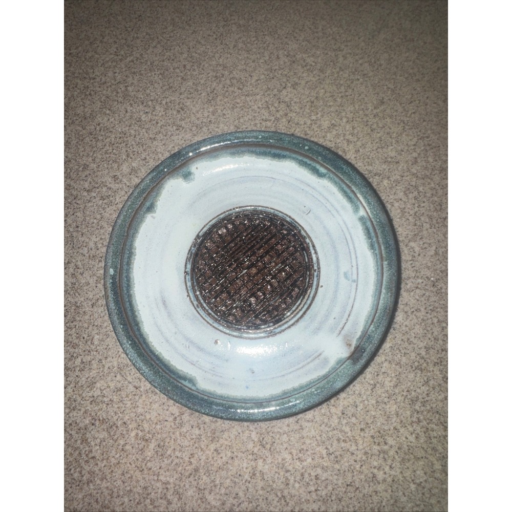 Handmade Garlic Grater Plate Pottery Blue Brown Coastal Artisan Stoneware Dish